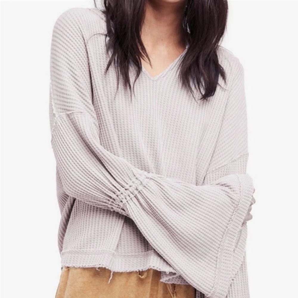 Free People Light Lilac Purple Dahlia Waffle Knit Boho Top